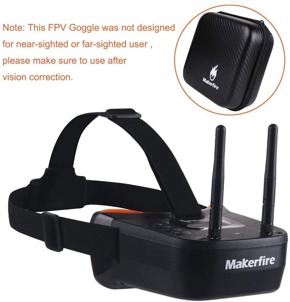 Makerfire 5.8Ghz Mini FPV Goggles 3 inch 40CH FPV Video Headset Glasses with Double RP-SMA Antenna and Handbag Built-in 1200mAh Battery for FPV Racing Drone Quadcopters Makerfire 5.8Ghz Mini FPV Goggles 3 inch 40CH FPV Video Headset Glasses with Double RP-SMA Antenna and Handbag Built-in 1200mAh Battery for FPV Racing Drone Quadcopters